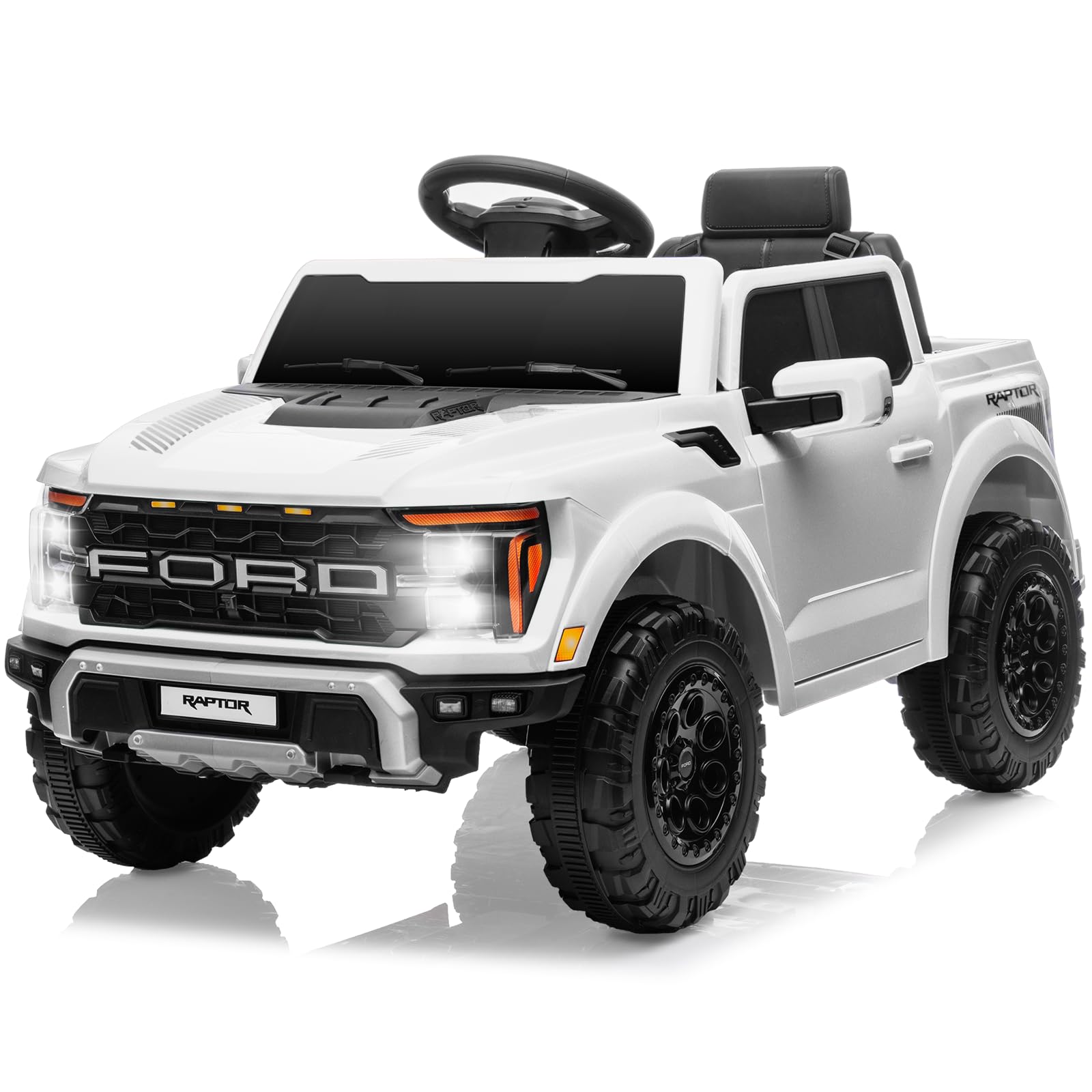 Segmart 12V Ride on Car Licensed Ford F-150 Raptor, Kids Electric Car with Remote Control, LED Light/Music/MP3, Truck Bed Storage, 3-Point Seat Belt (