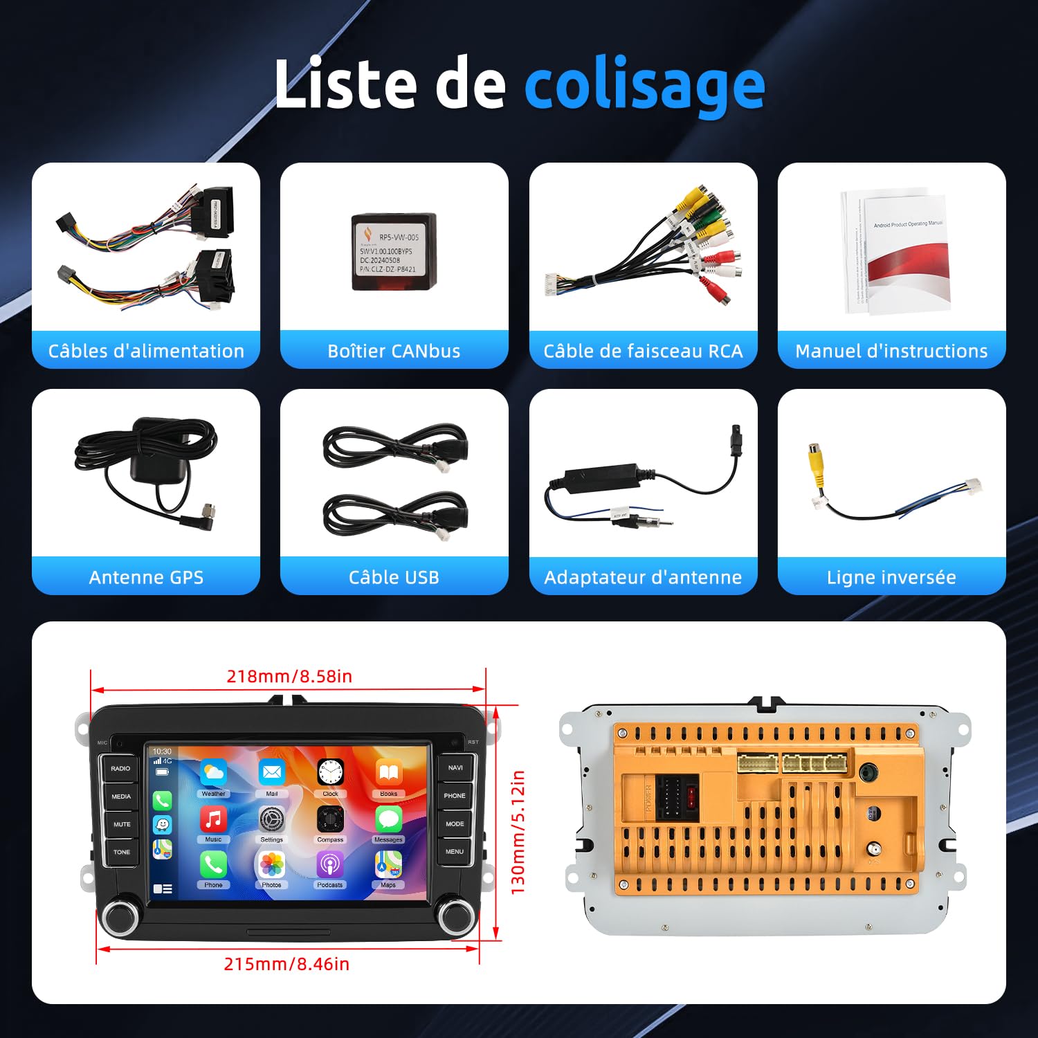 ESSGOO [4+64G] Android 15 Autoradio pour VW Golf 5/6, T5, Passat, Polo, Touran, Tiguan, Caddy, Seat, Skoda – Écran Tactile 7" avec CarPlay/Android Auto sans Fil, Plug & Play, GPS Navi, Bluetooth, DSP