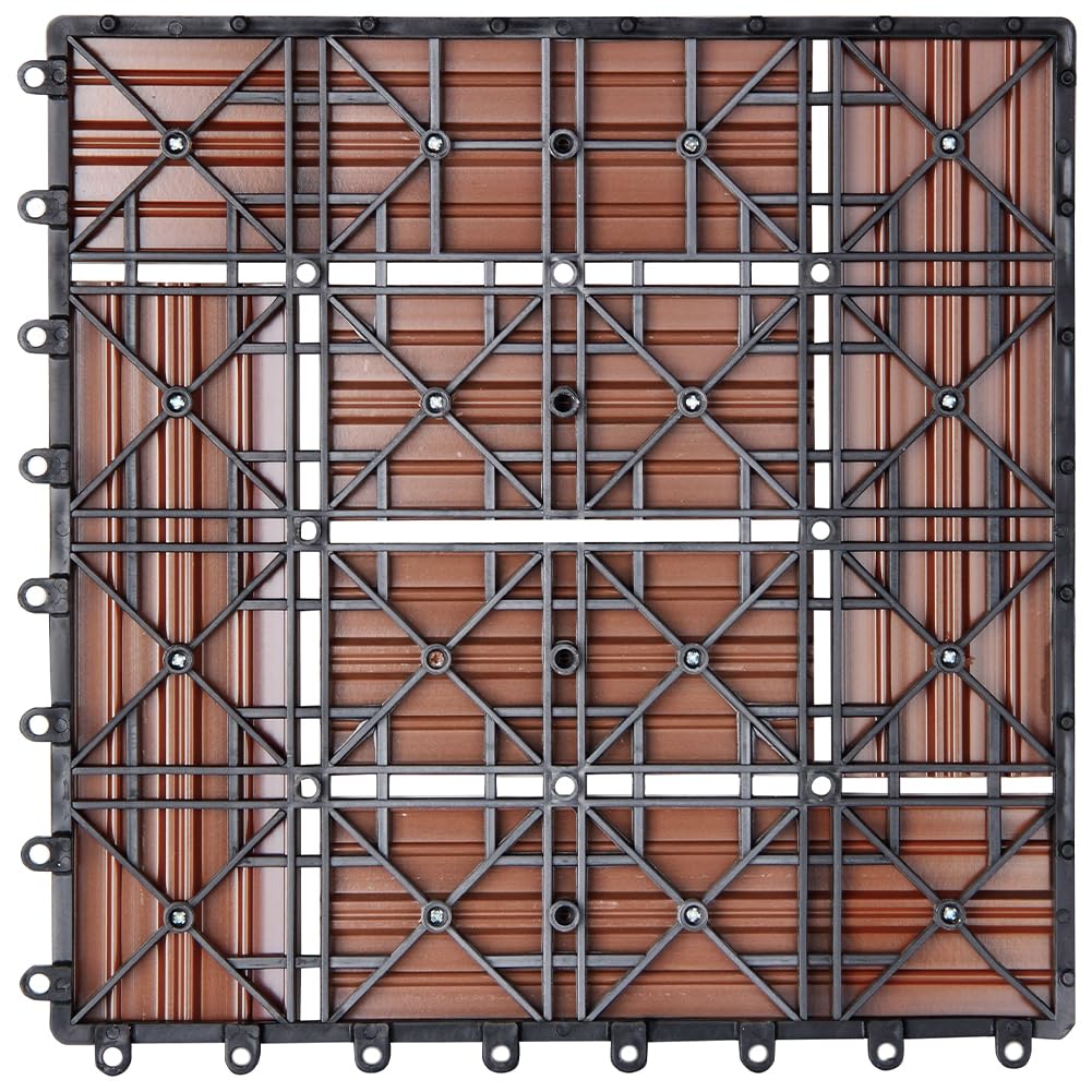 BAKAJI Juego de 11 piezas de azulejos WPC para jardín exterior, patio, balcón, suelo con drenaje de agua, azulejos de montaje empotrado, resistente a los agentes atmosféricos, diseño incrustado