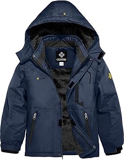 GEMYSE Boy's Waterproof Ski Snow Jacket Hooded Fleece Windproof Winter Jacket