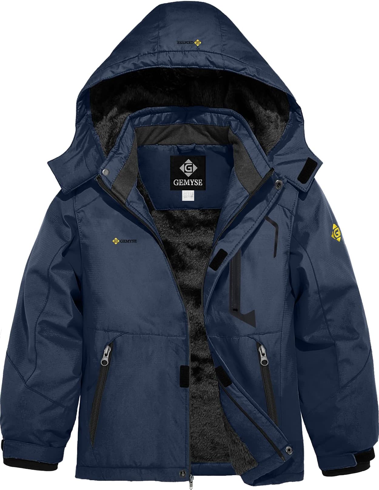 Boy's Waterproof Ski Snow Jacket Hooded Fleece Windproof Winter Jacket