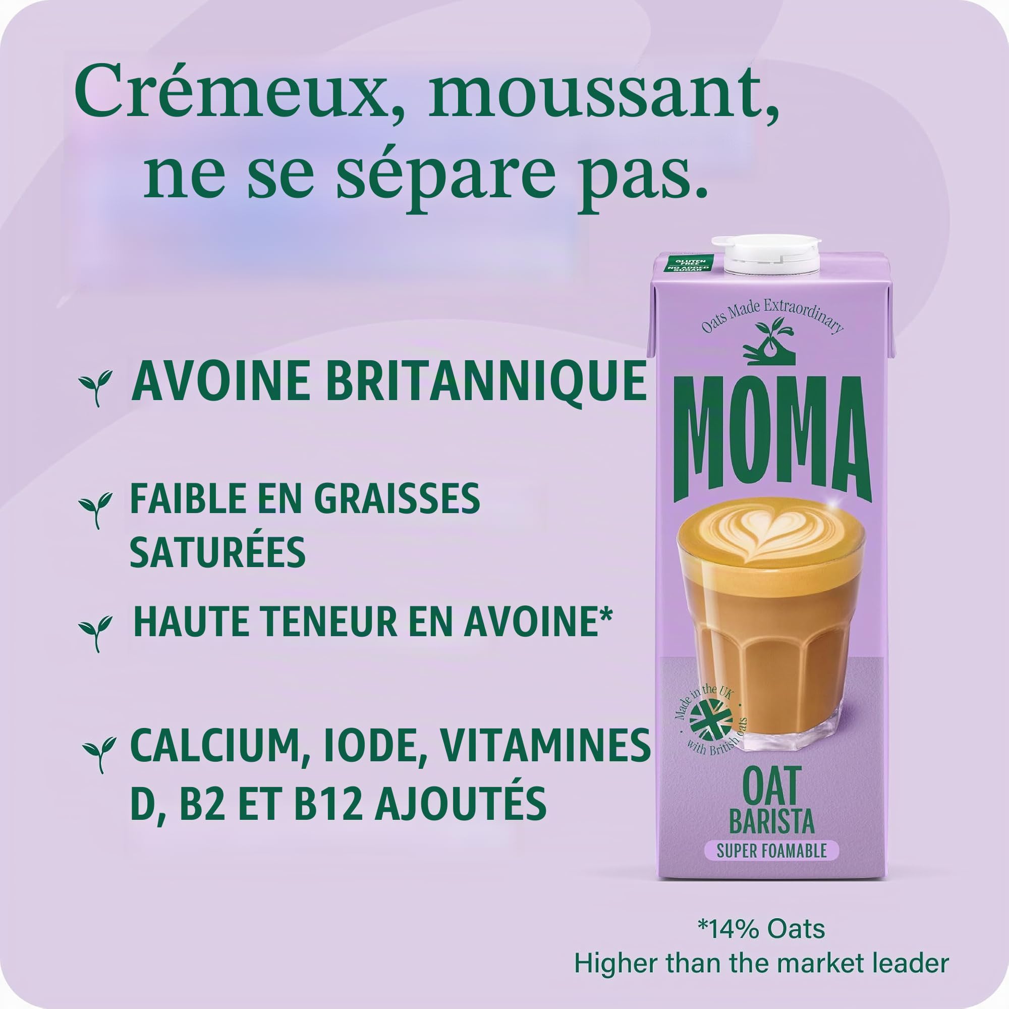 MOMA Barista Edition Lait d'avoine | 6 x 1 L | 100% végétal végétalien | Fabriqué avec toute l'avoine pour ajouter des fibres et une saveur délicieuse | Sans sucre ajouté | Boisson d'avoine