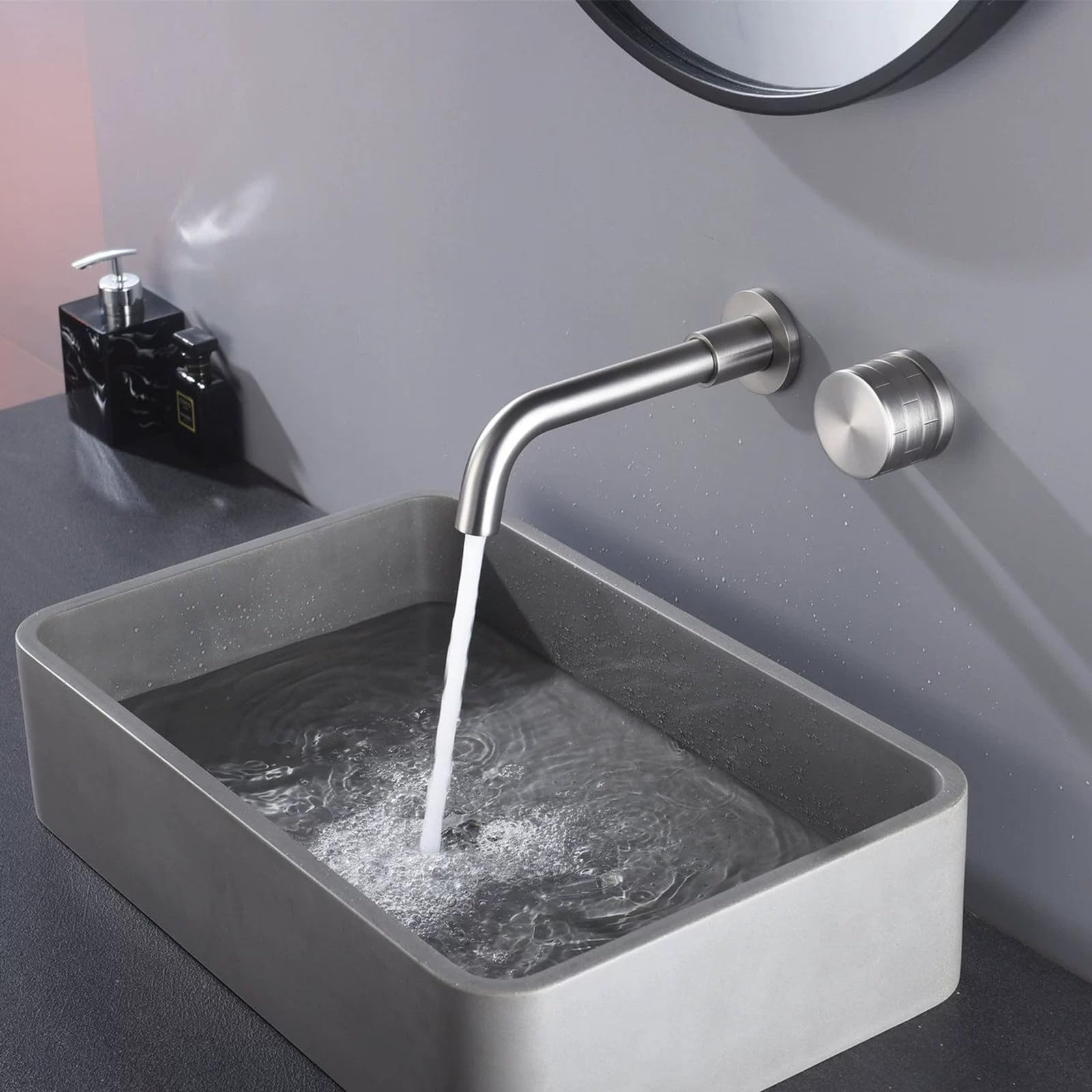 Rubinetto per lavabo da Bagno a Parete, Rubinetto per lavabo a Parete, Miscelatore per lavabo, Maniglie Singole, beccuccio Girevole a 360° con valvola Grezza in Ottone