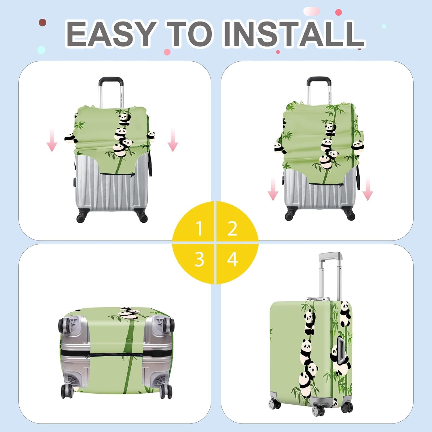 ANNA QUEEN Cute Panda Bamboo Luggage Cover, Cartoon Animal Suitcase Protector for 32-34 Inch Luggage