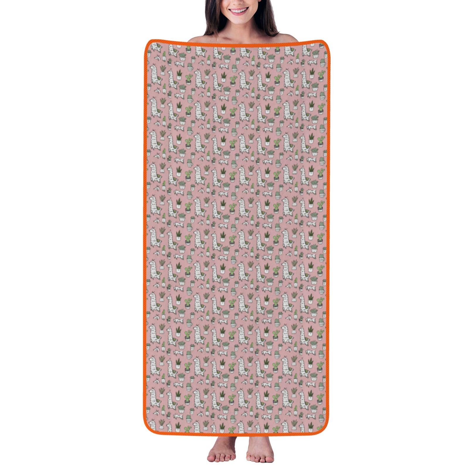 ZTPOWQA Alpaca And Cactus Print Coral Velvet Bath Towel For Home Gym Lounging Bathroom Spa Hotel Beach Travel