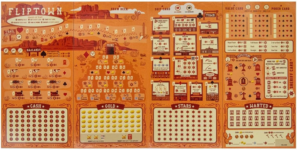 Fliptown - a flip-and-Write Game Where You Explore a Wild west Town for 1-4 Players (14+)