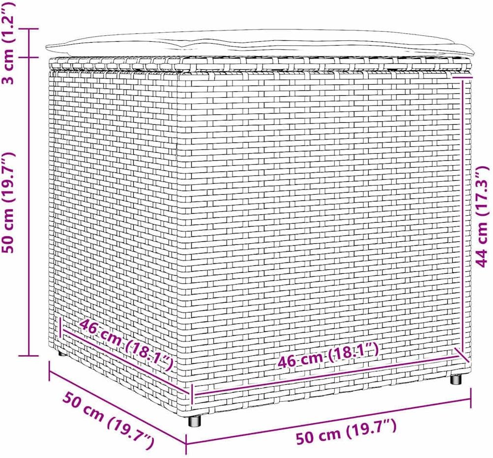 Cushion Box Black Poly Rattan Outdoor Storage Box 19.69 x 19.69 x 19.69 in Patio Storage Chest Weatherproof Deck Box for Toy Storage and Package Delivery