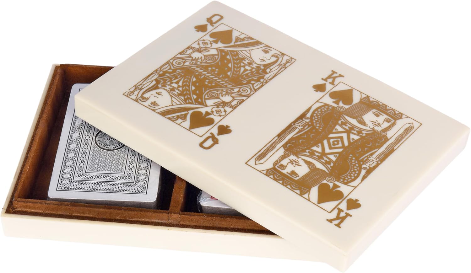 Cruiser’s Caché Handcrafted Playing Cards Box Set, 2 Deck Set in White and Gold Bone Box