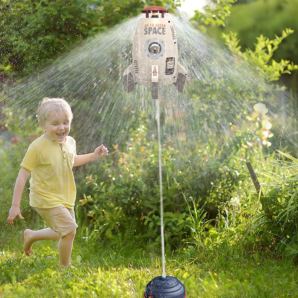 Rocket Wassersprinkler Kinder Outdoor,Water Rocket Sprinkler,Garten Wasserstrahl Rakete,3 Meter Schlauch,Outdoor Wasserspielzeug Sprinkler für Kinder Raketenform,Rasen,Garten,Pool-Party