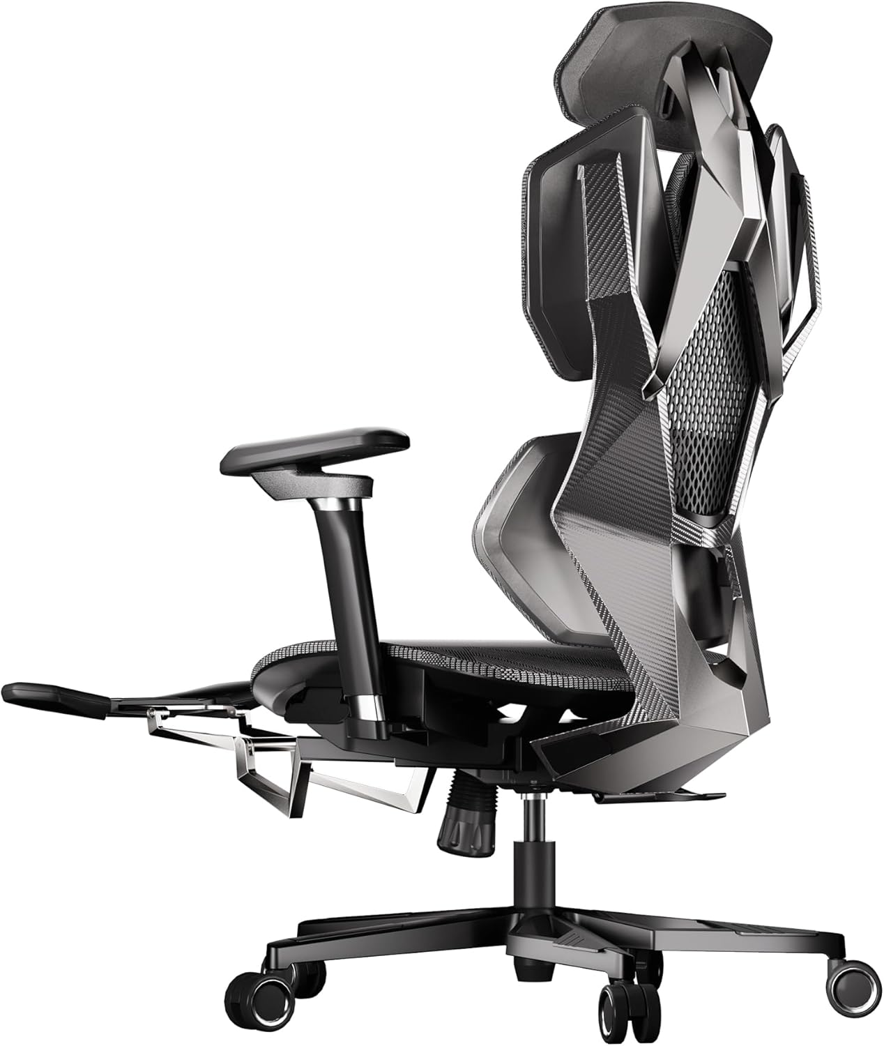 JWX Cyberchair Pro Max with Lumbar Support, Gaming Ergonomic Chair with Seat Depth Adjustment, 6D Armrests, Leg Rest, Headrest Adjustment, Hybrid Mesh, Aluminum Alloy Base, Silver