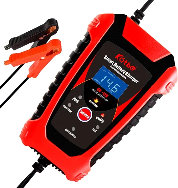 KATBO Car Battery Charger Trickle Charger Float Battery Charger and Maintainer 6V 12V 6A for Motorcycle Boat Marine Lawn Mower ATV Toy Car (Red)