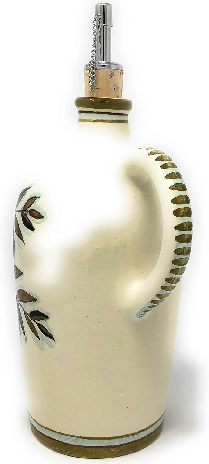 CERAMICHE D'ARTE PARRINI - Italian Ceramic Art Pottery Oil Cruet Bottle Hand Painted Decorated Olives Made in Italy Tuscan