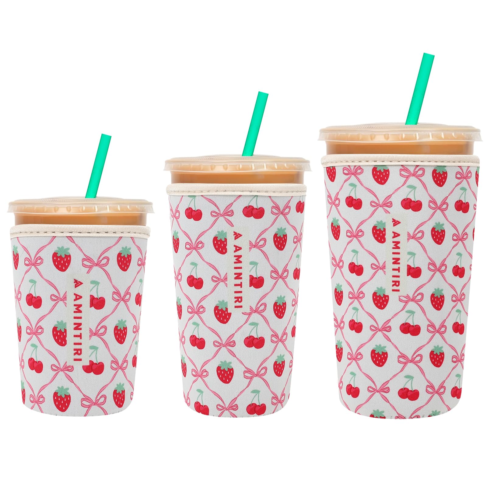 3 Pack Reusable Insulator Neoprene Sleeve for Iced Coffee &amp; Cold Soda