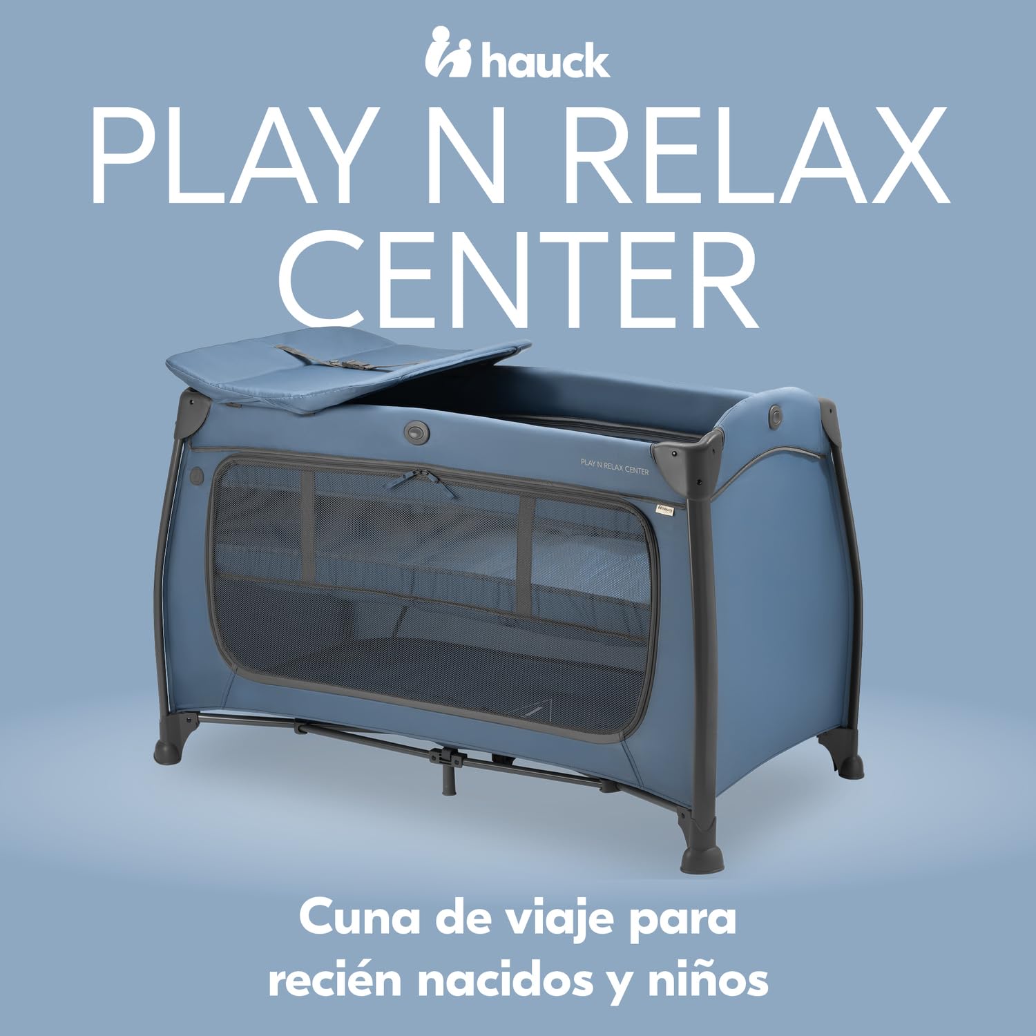 Hauck Cuna de Viaje Bebe Play N Relax - Doble Altura Recién Nacidos - Azul