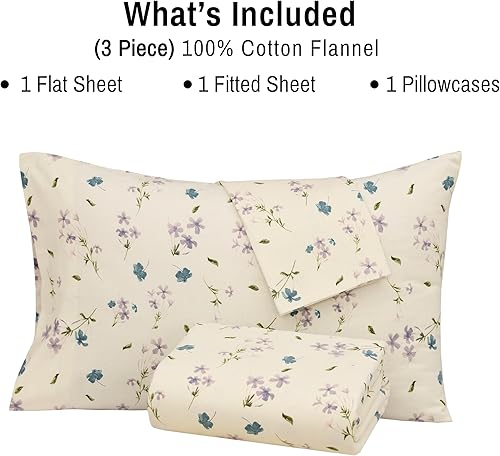 Vista 277 de RUVANTI Juego de sábanas de franela 100% algodón, tamaño matrimonial, 4 piezas, Alpine Serenity Serenidad alpina