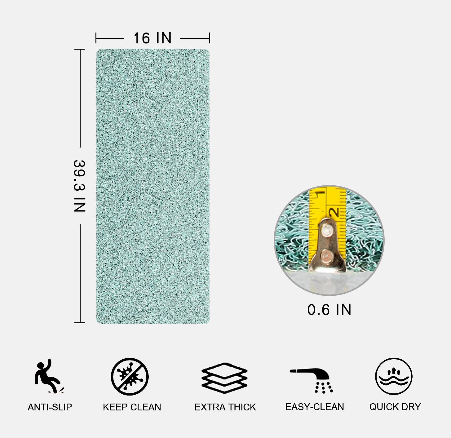 Nonslip Bathtub Mat, Anti Slip Bath Mat 0.6" Extra Thick, Quick Dry Bath Tub Anti Slip Shower Mat, Loofah Non-Slip Bath Mat for Tub Bathroom Pool Kitchen Entryway Home Hotel(Blue 16x39)