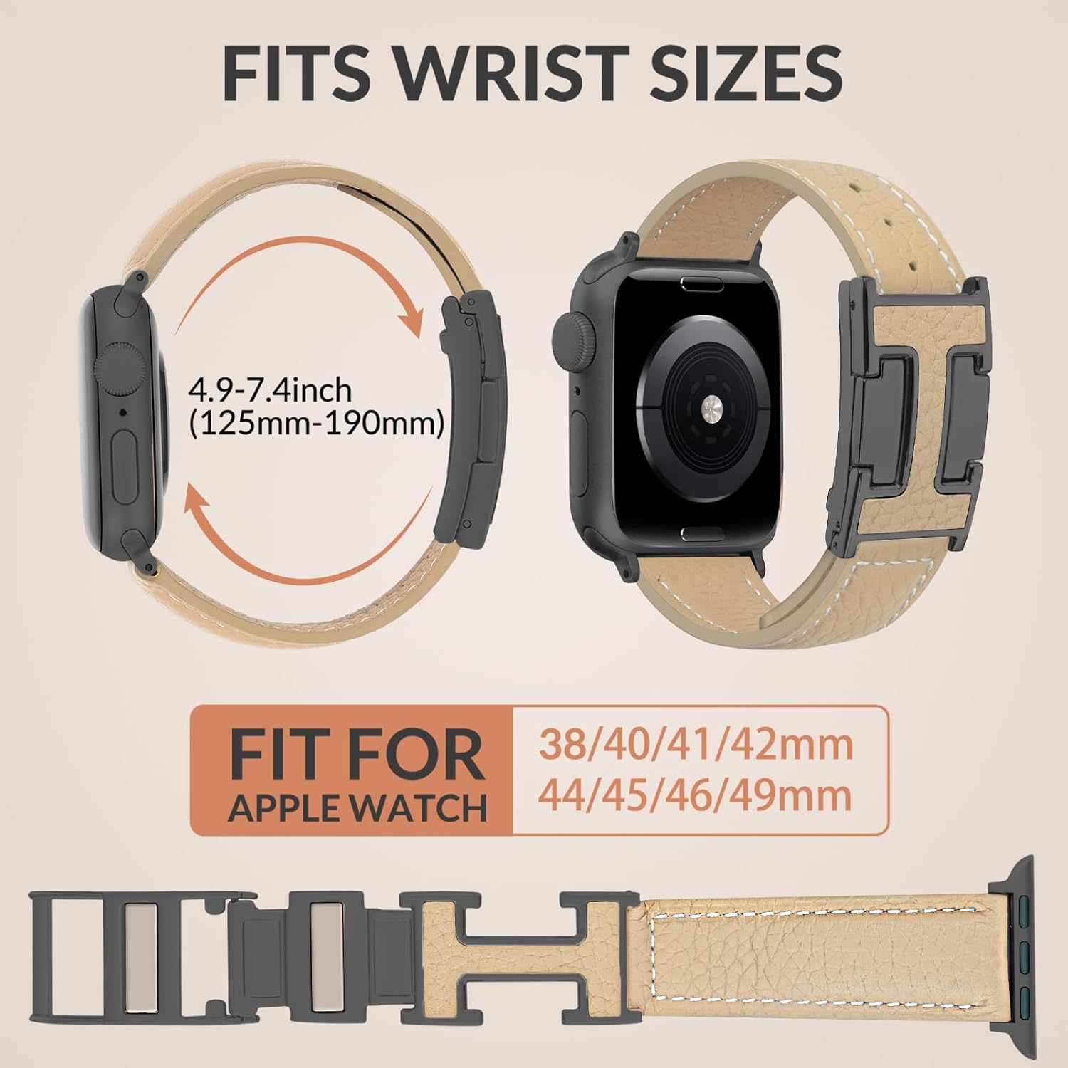 Leather Magnetic Band Compatible with Apple Watch Bands 38mm 40mm 41mm 42mm 44mm 45mm 46mm 49mm for Women Men，Top Grain Leather Designer Replacement Strap for iWatch Ultra SE Series11/10/9/8/7/6/5/4/3/2/1 - Image 3