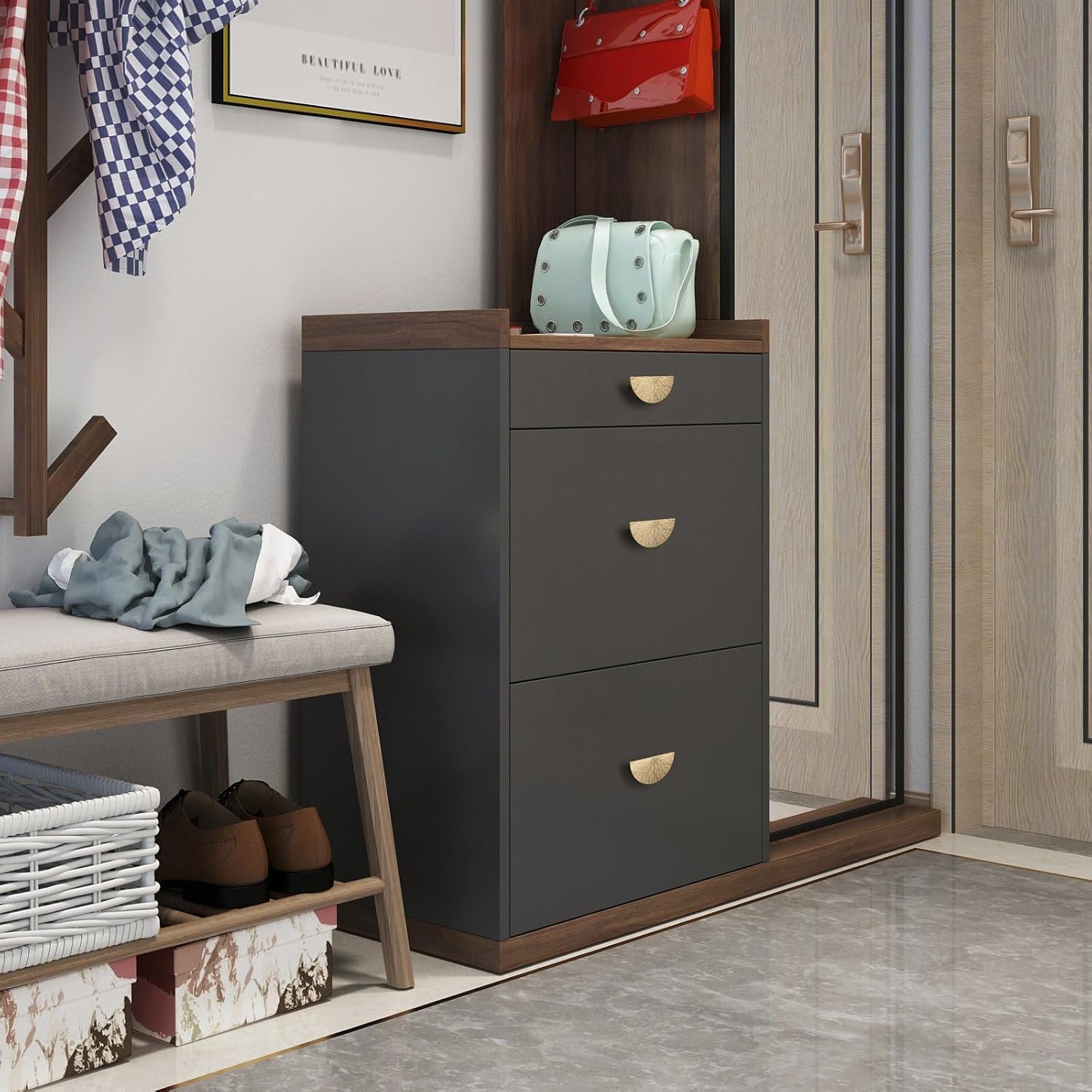 Goo-Ki 2.5''(64 mm) Hole Centers Luxurious & Sturdy Zinc Alloy Cabinet Handls,Champagne Bronze Cabinet Pulls for Kitchen,Drawer,Cupboard & Wardrobe,6 Pack