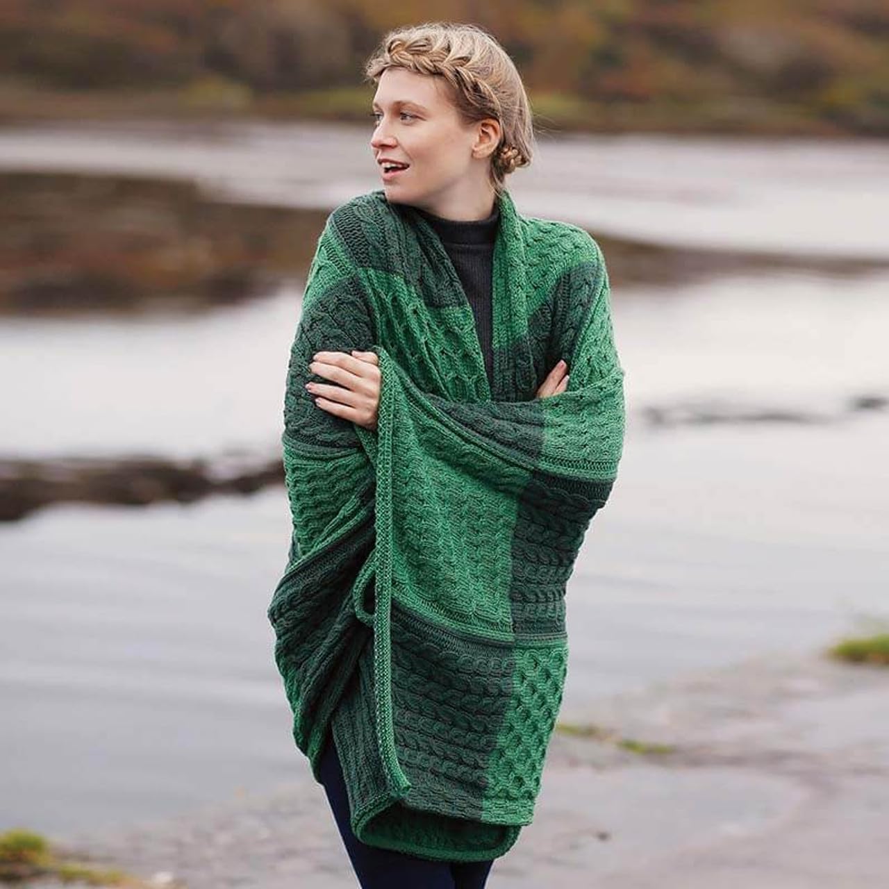 SAOL Patchwork Intarsia 100% Merino Wool Irish Blanket Knitted Couch/Throw