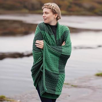 SAOL Patchwork Intarsia 100% Merino Wool Irish Blanket Knitted Couch/Throw