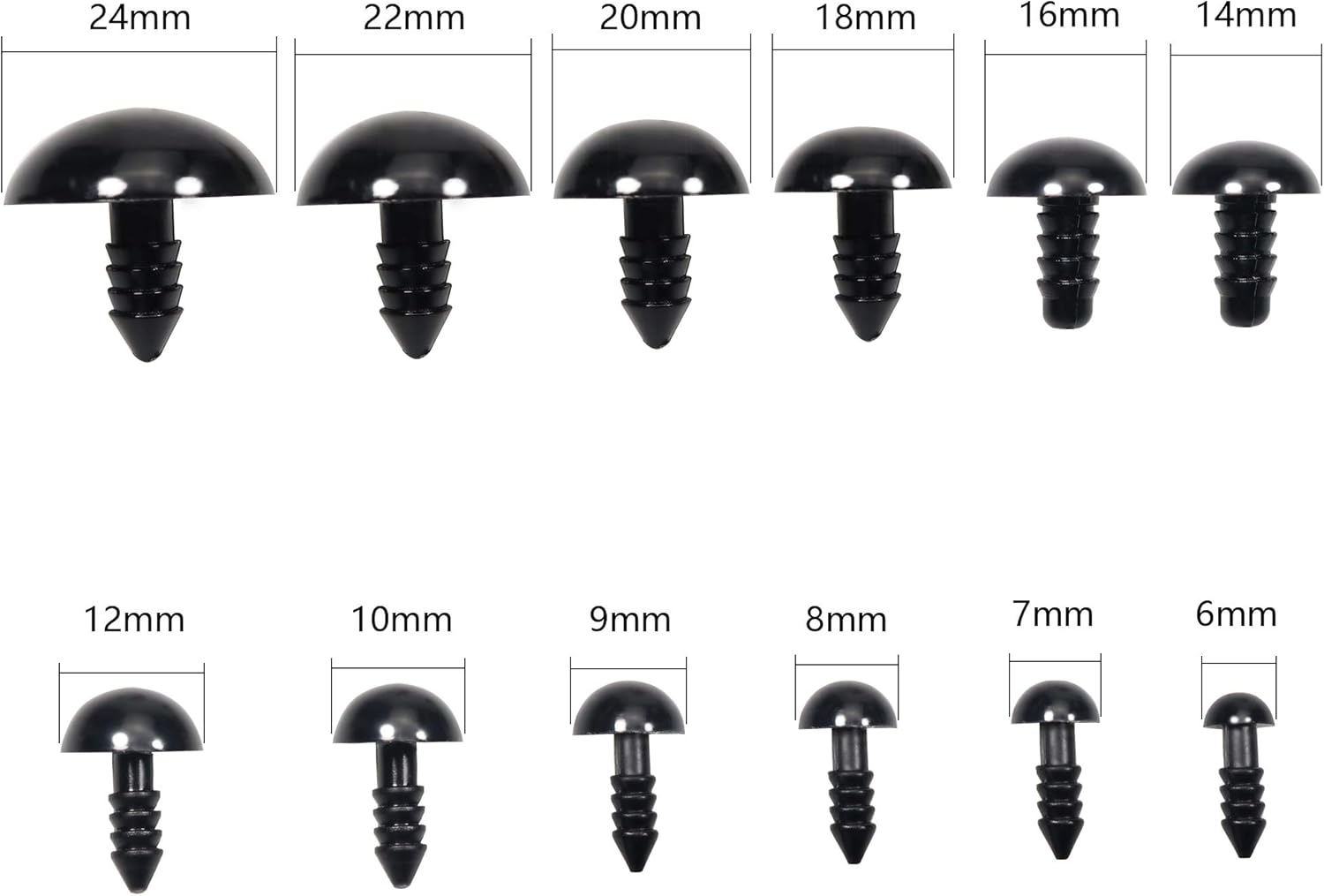 TOAOB 360 PCS 6 to 24mm Safety Eyes for Crochet Dolls Plastic Black Dolls Eyes Amigurumi Eyes Doll Making DIY Craft Plush Animals - Image 3