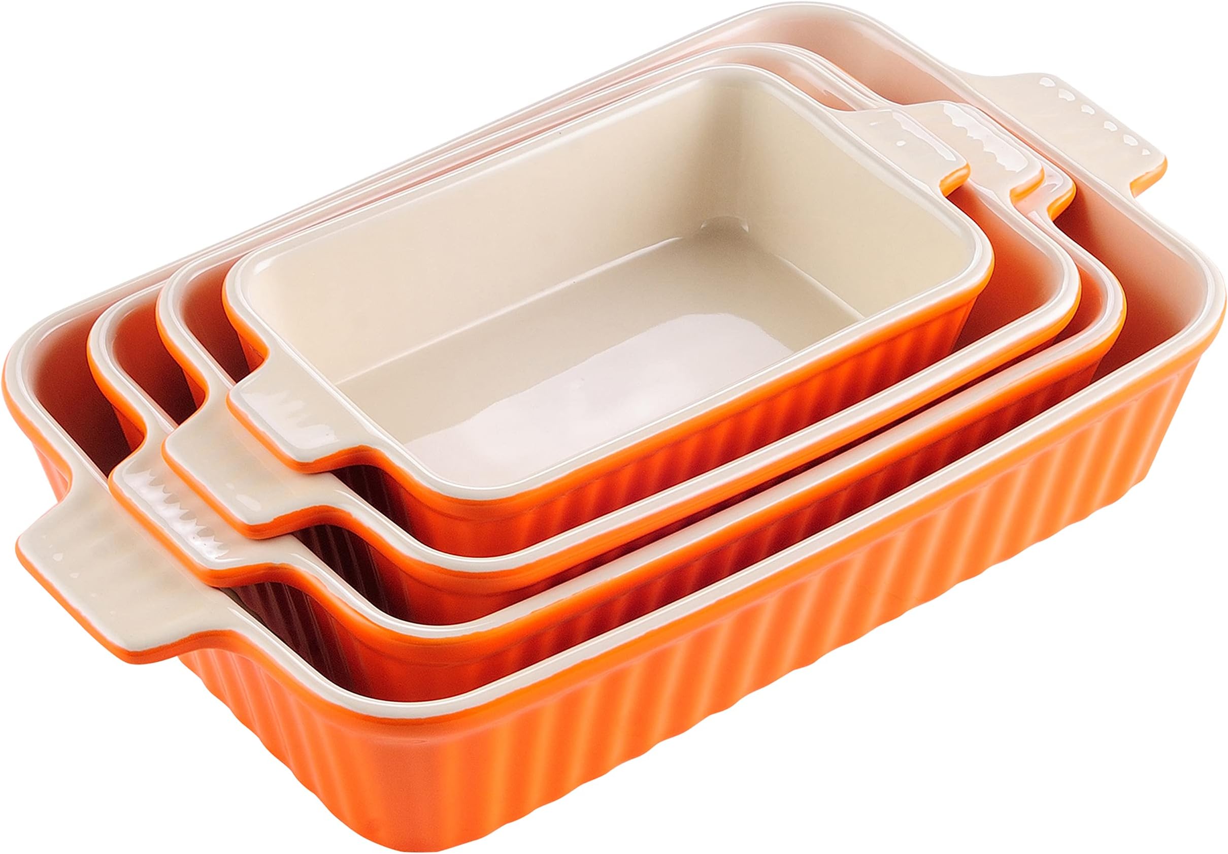 Bakeware Set of 4, Porcelain Baking Pans Set for Oven, Casserole Dish, Ceramic Rectangular Baking Dish Lasagna Pans for Cooking Cake Kitchen, Orange(9.4"/11.1"/12.2"/14.7"), Series BAKE.BAKE
