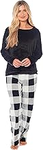Buffalo Check Pattern Women Pyjama Sets Super Soft Warm Cosy Teddy Fleece Ladies PJ's Snuggle Lounge Wear Fluffy Pyjama Set