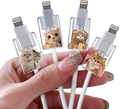حامي كابل الكرتون لشاحن iPhone من النوع c ، نمط القط Kawaii لطيف 4 PCS تعيين حافظة كابل واضحة للنساء الفتيات الأطفال ، كابل شحن كابل حامي كابل تشومبر الحبل