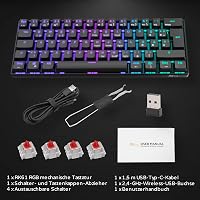 RK ROYAL KLUDGE RK61 RGB 60% Mechanikus Gamer Billentyűzet, Vezeték Nélküli/Vezetékes Bluetooth, Hot-Swap Lineáris Red Switch, Többeszközös  9