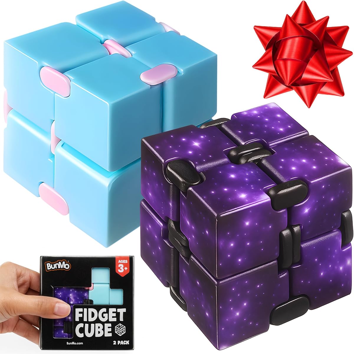 BUNMO Stocking Stuffers for Teens and Adults - Infinity Cube Fidget Toy - Teen Boy Toys - Quiet Folding Desk Fidget with Smooth Hinges, Durable ABS - 2 Pack Plastic