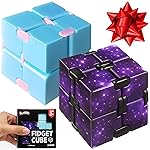 BUNMO Stocking Stuffers for Teens and Adults - Infinity Cube Fidget Toy - Teen Boy Toys - Quiet Folding Desk Fidget with Smooth Hinges, Durable ABS - 2 Pack Plastic