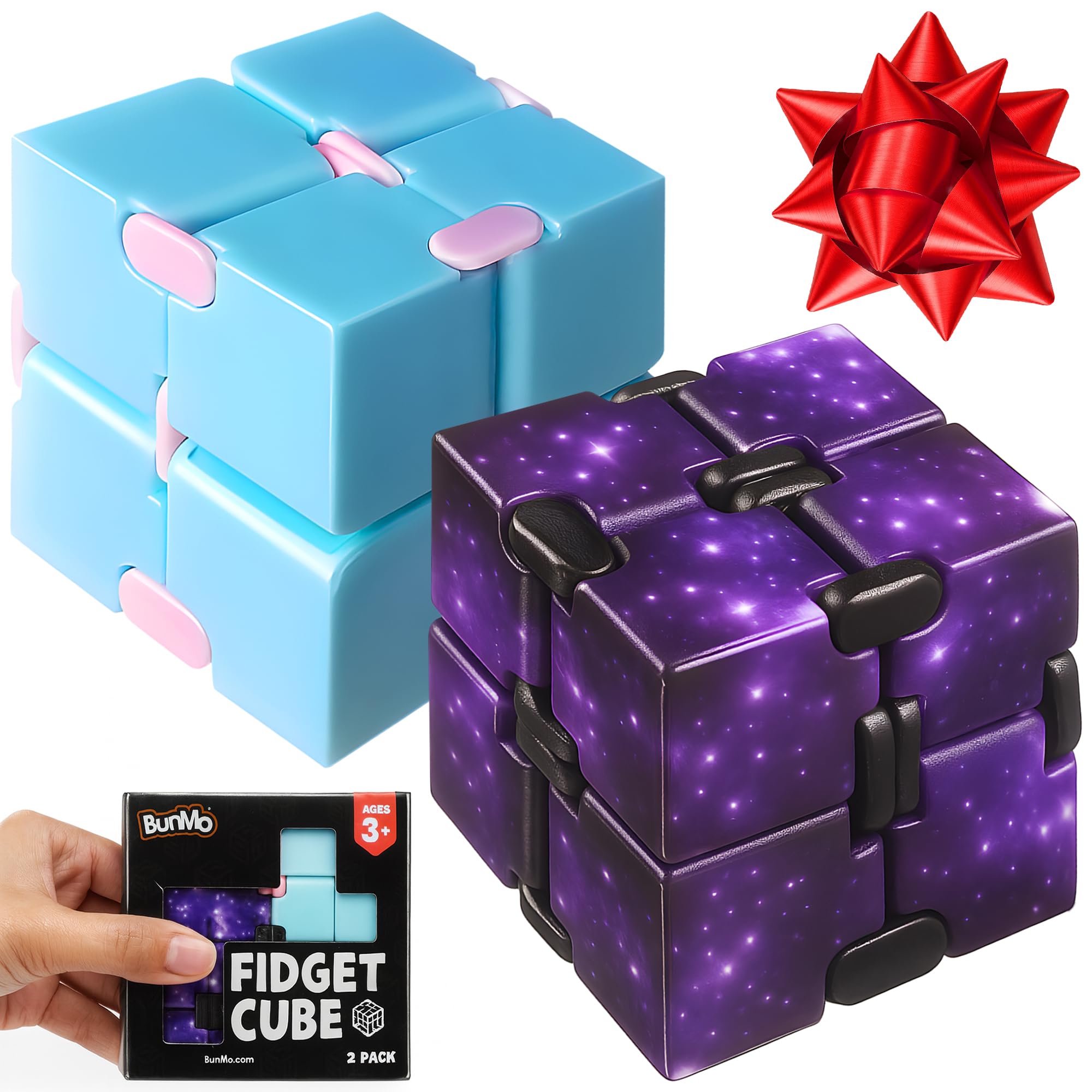 BUNMO Stocking Stuffers for Teens and Adults - Infinity Cube Fidget Toy - Teen Boy Toys - Quiet Folding Desk Fidget with Smooth Hinges, Durable ABS - 2 Pack Plastic