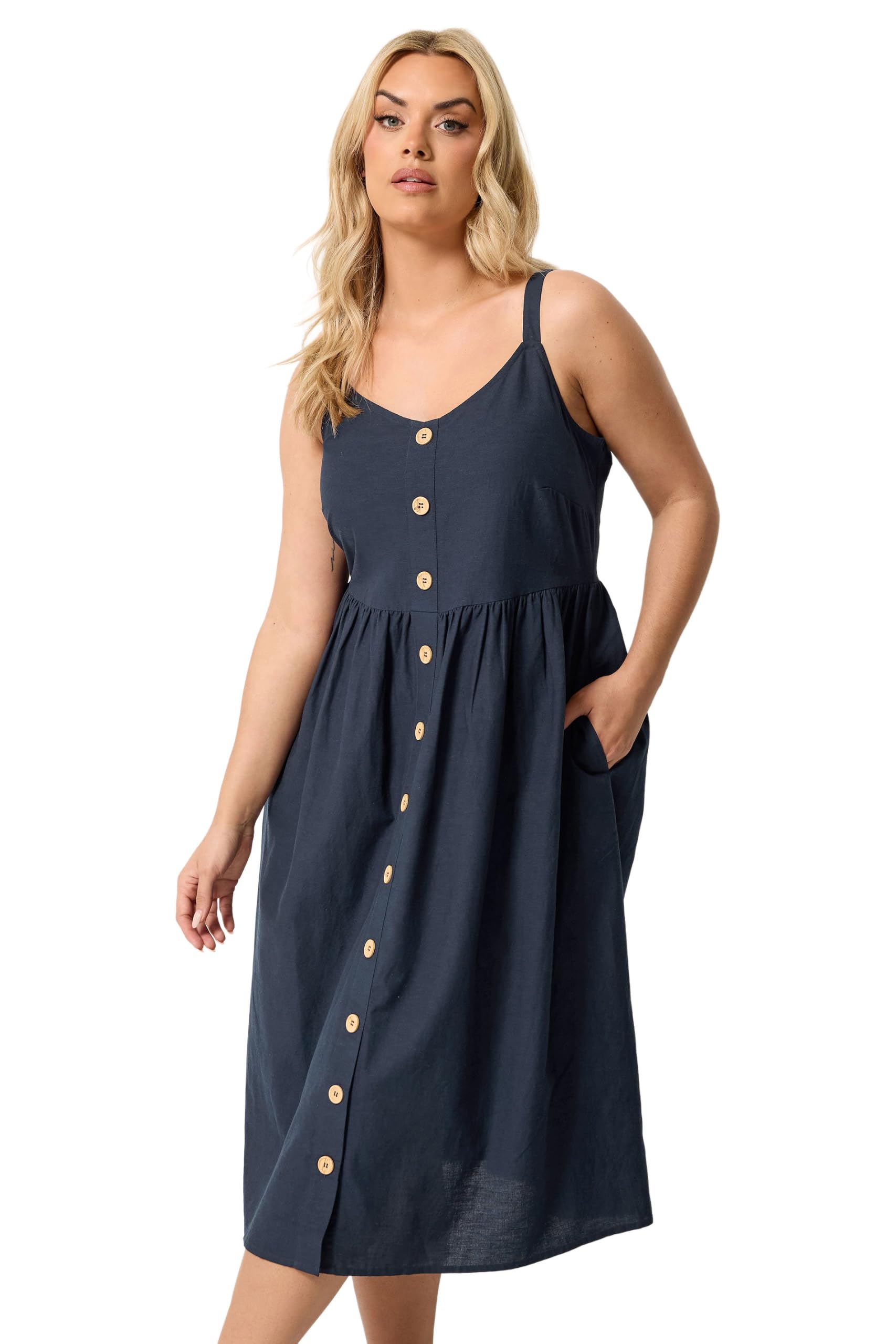 Yours Curve Blue Linen Sundress - Women's - Plus Size Curve
