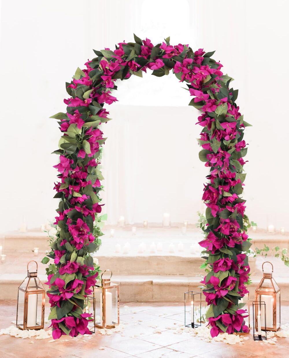 Artificial Bougainvillea Garland,4PCS 7.2ft/Piece Pink Flower Garland Faux Silk Bougainvillea Vines Artificial Decor for Wedding Arch Table Home Garden(Deep Pink)