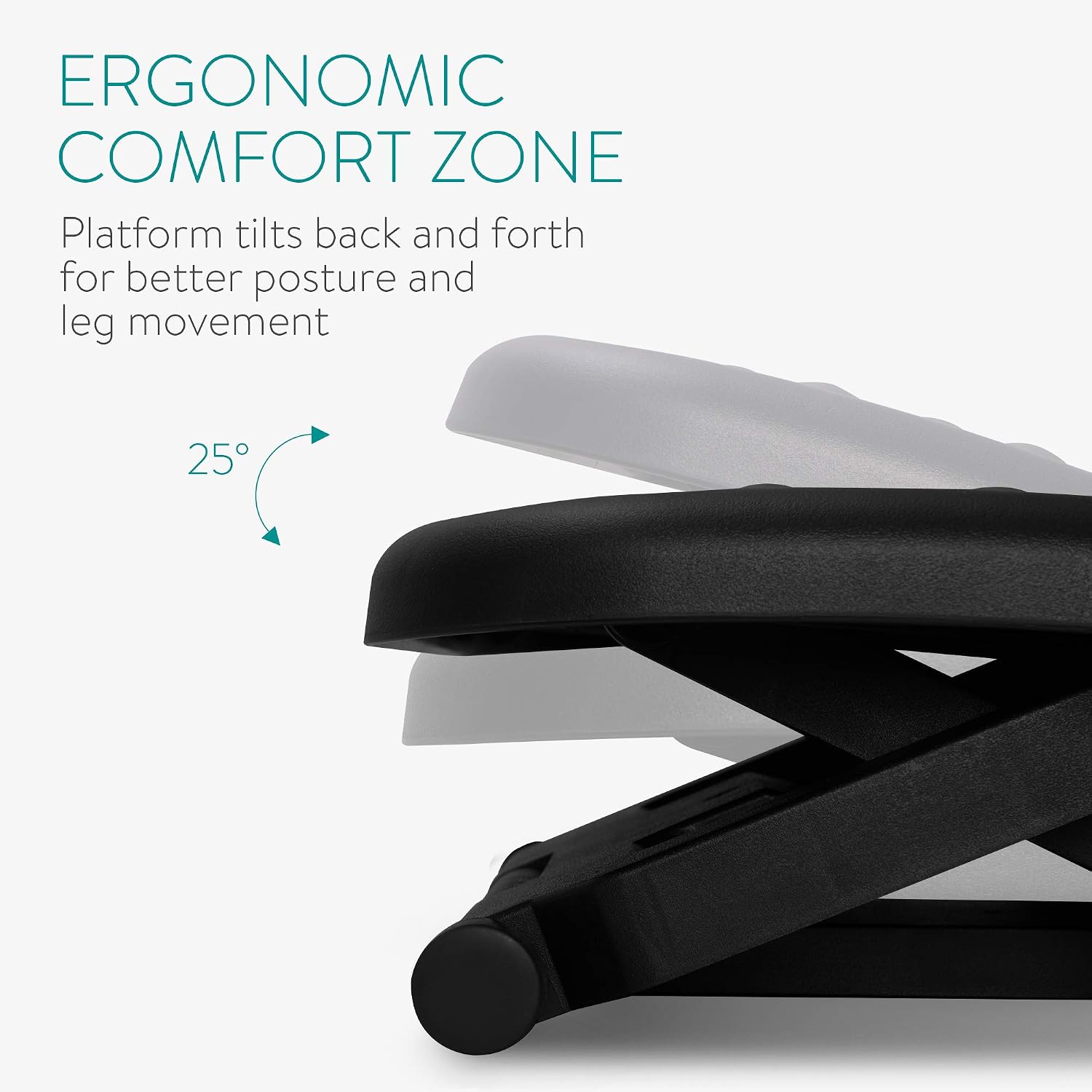 Diagram showing the 0-25 degree tilt range of the ergonomic footrest