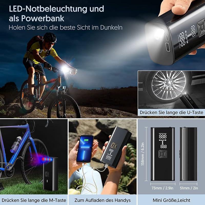 Behozel Elektromos Légpumpa 5200mAh Akkumulátor, Digitális LCD Kijelző, Kerékpár Motorkerékpár Autó Pumpa