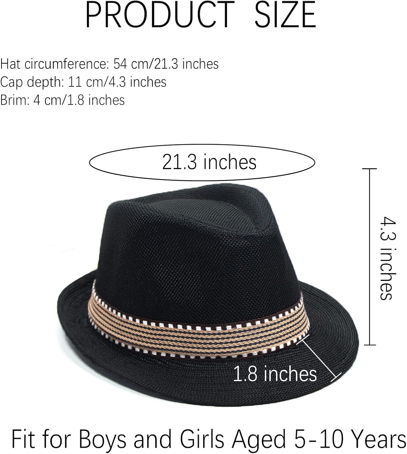 Ultrafun 4 Pack Kids Fedora Hat Short Brim Straw Trilby Jazz Hat Summer Sun Beach Cap for Boys Girls 5-10 Years - Image 2