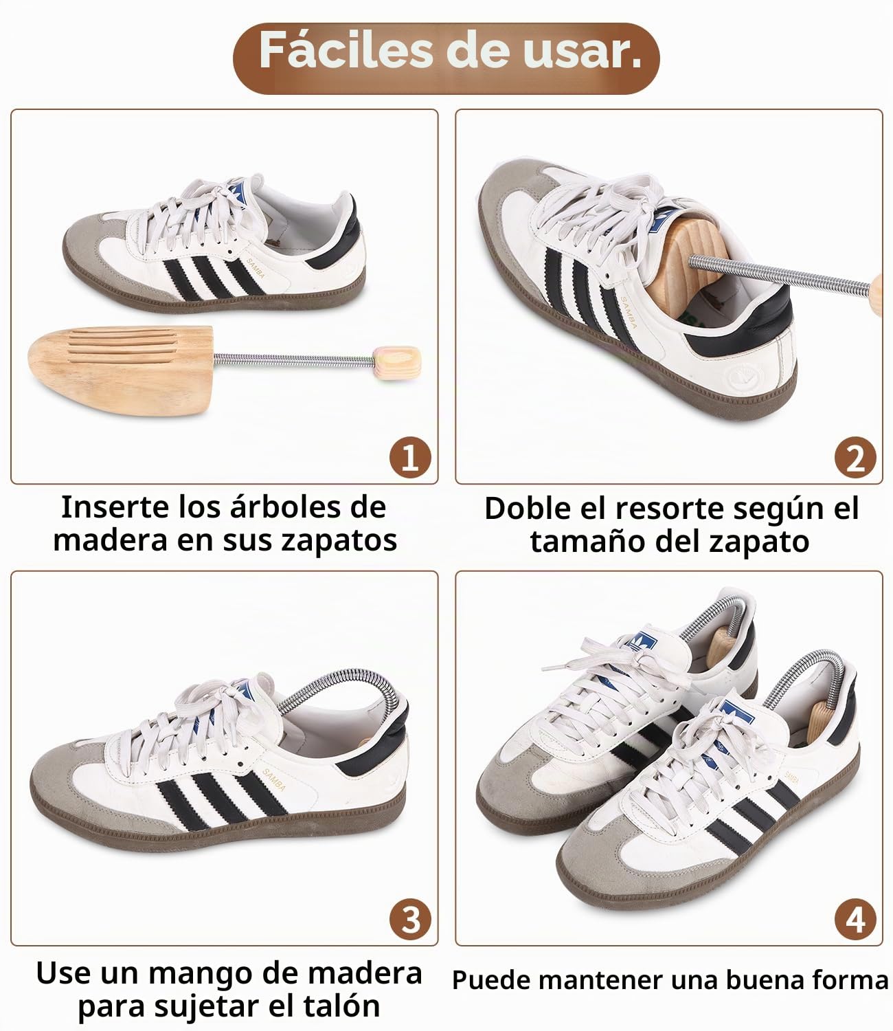 Hormas Para Zapatos de Madera, Ensanchador de Botas con Resorte Helicoidal, 1 Par