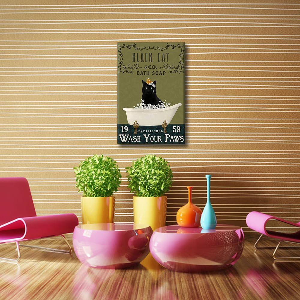 Black Cat Canvas Framed Horse Farmhouse Wall Art - Funny Bathroom Decor - Ready to Hang - 24" H x 16" W, Animals-31, 60L x 40W cm - Image 3
