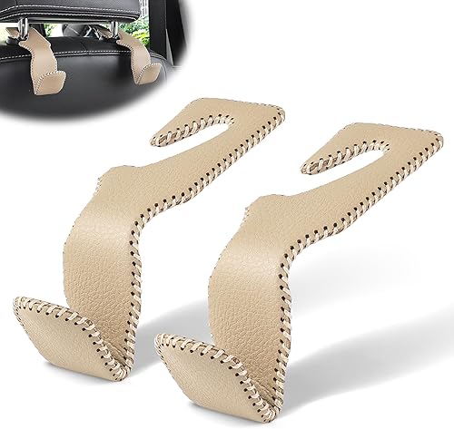 Miniatura 36 de LivTee Gancho de cuero mejorado para reposacabezas de asiento de automóvil, 2 en 1, organizador de ganchos de asiento de automóvil, accesorios Negro
