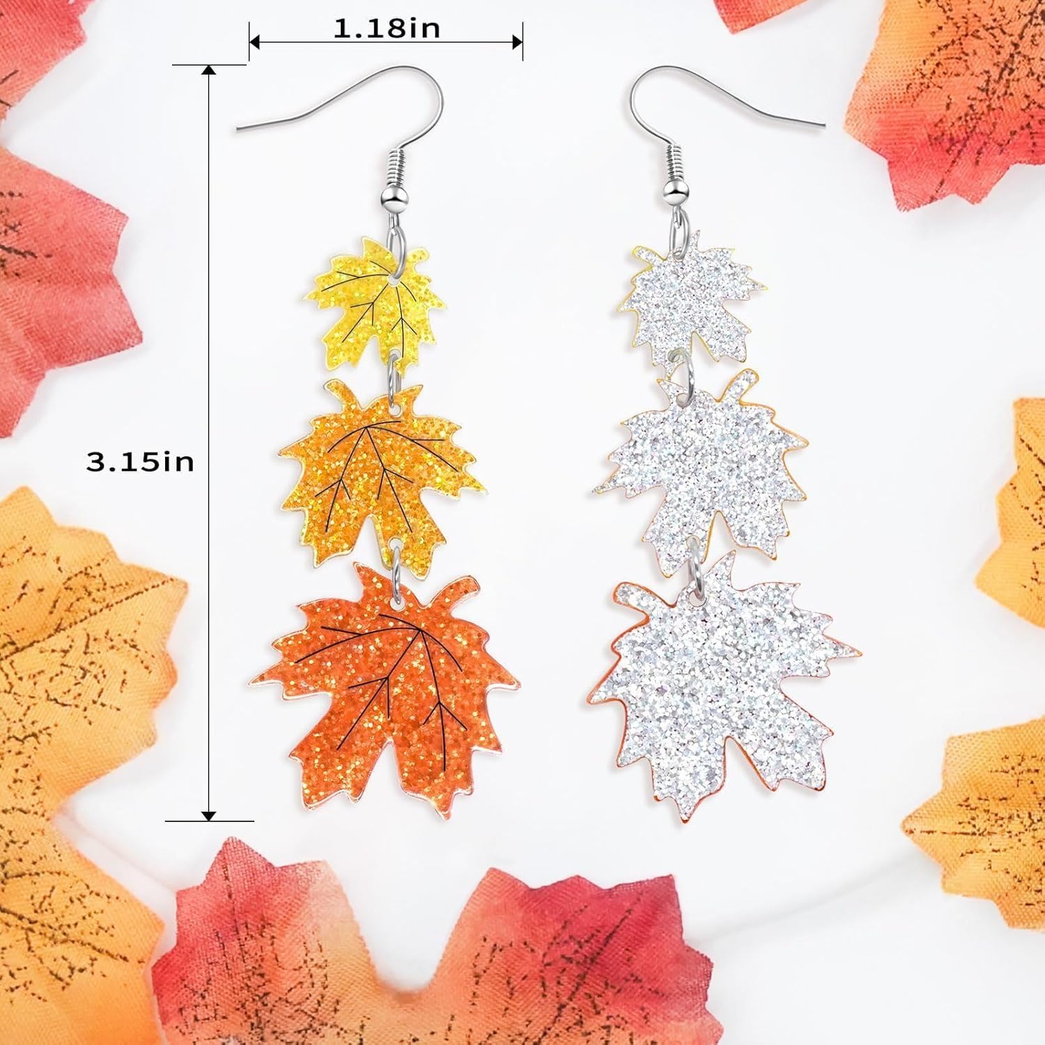 Thanksgiving Earrings Fall Long Maple Leaf Drop Danlge Earrings for Women Lightweight Acrylic Glitter Autumn Holiday Jewelry - Image 2