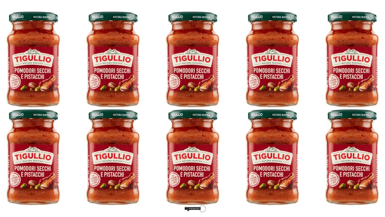 Star Tigullio: "Gran Pesto Pomodori Secchi e Pistacchi" getrocknete Tomaten und Pistazien-Pesto, 10 x 190 g, + Schlüsselanhänger Italien Shop