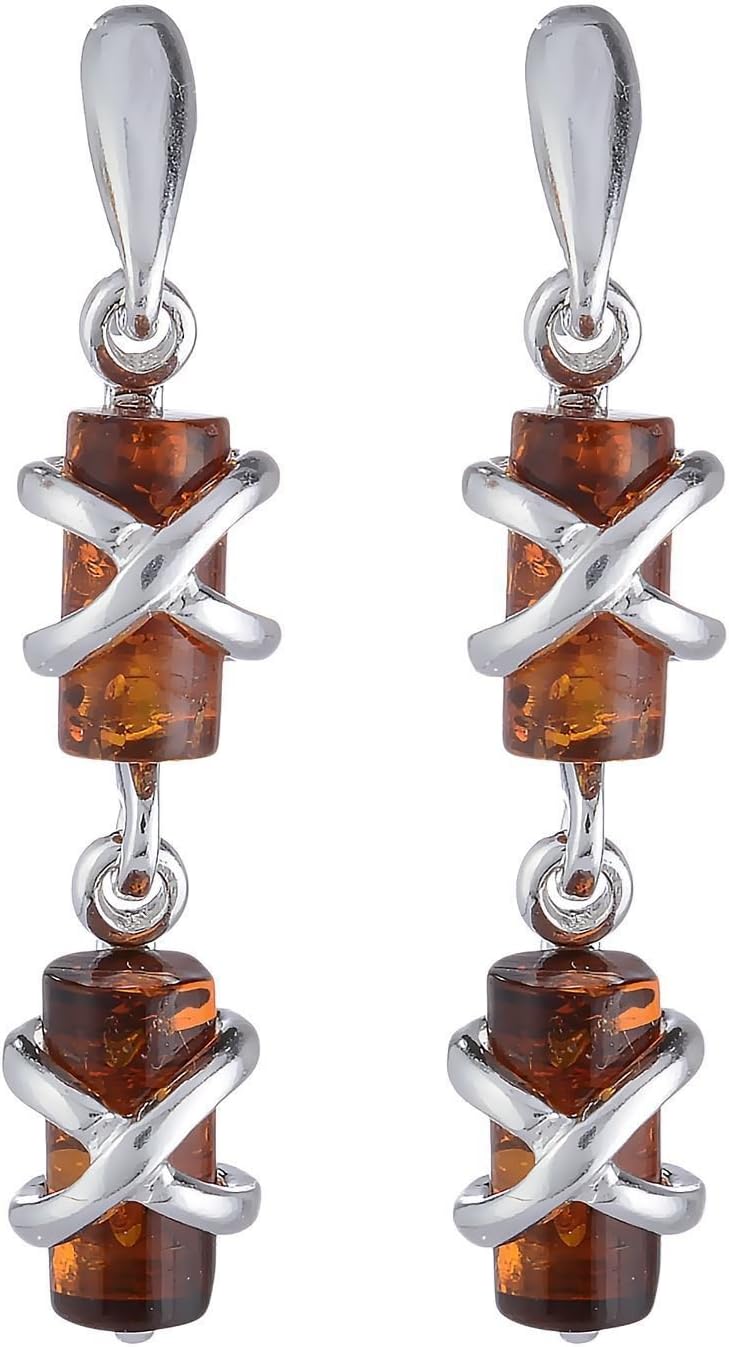 Amber Earrings - Baltic Honey Amber Dangling Earrings "Gina" - Sterling Silver Jewelry Collection