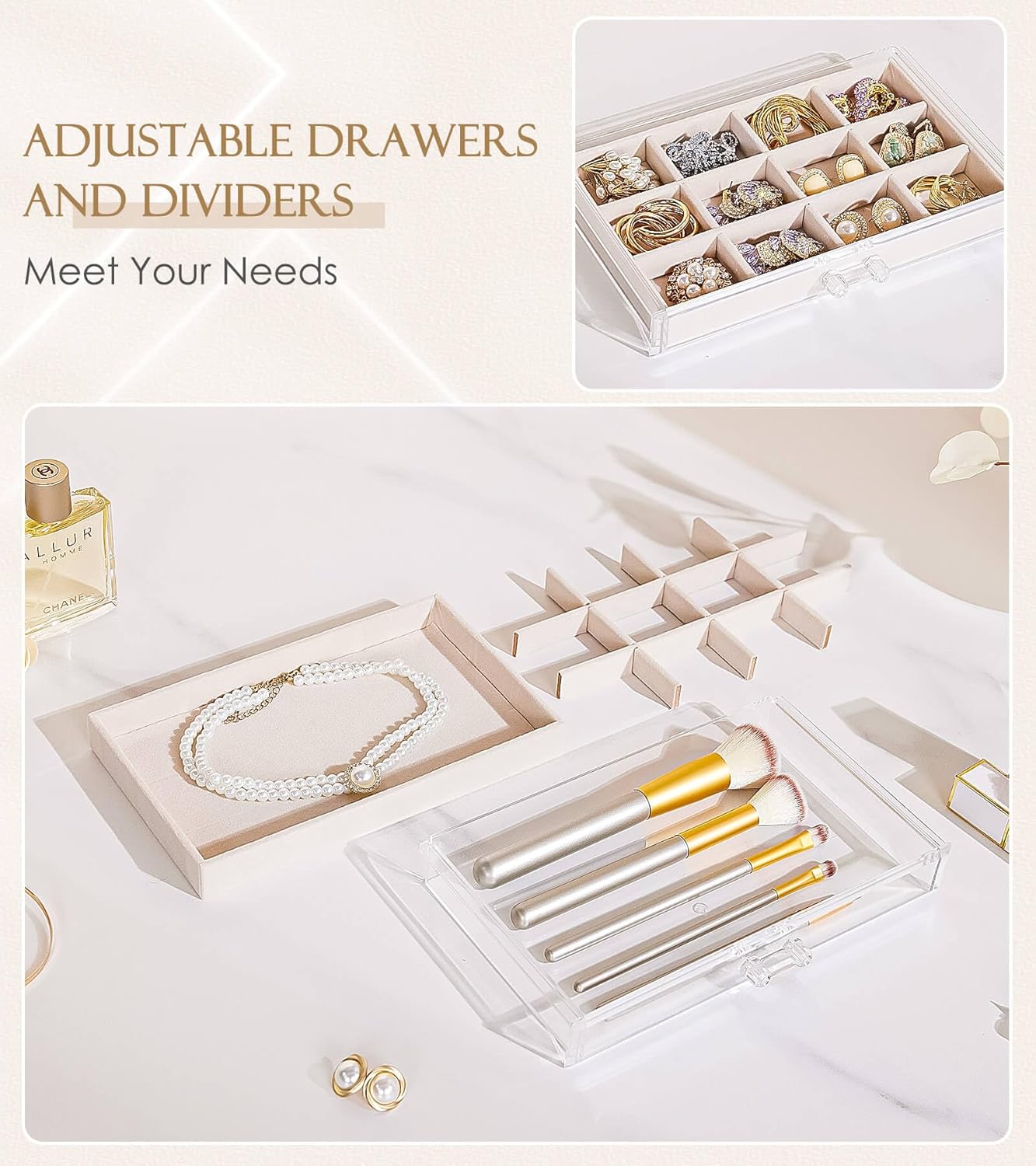 Homde Jewelry Box Acrylic for Home: Necklace Ring Organizer for Women in Vanity - Large Bracelet Earring Holder with Compartments - Image 6