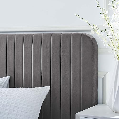 Miniatura 18 de Modway Celine - Base de cama con plataforma de terciopelo capitoné de alto rendimiento, color gris claro Gris,claro,Esmeralda/Sólidos,Gris,Rosa
