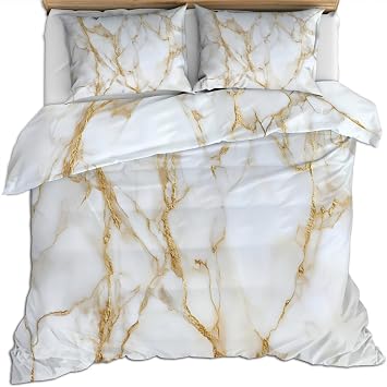 Platinum Marble Twin Duvet Cover Set Golden Veins Bedding Set, Stone Texture Art Comforter Cover for Kids Boy Women Teen Girl, Bedroom Decor 3 Piece