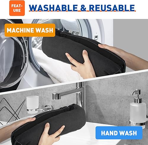 Miniatura 8 de MAGZO Tope de puerta de 32 pulgadas, serpiente redonda para bloqueo de ruido de puerta con peso de invierno con trabillas de gancho, color gris