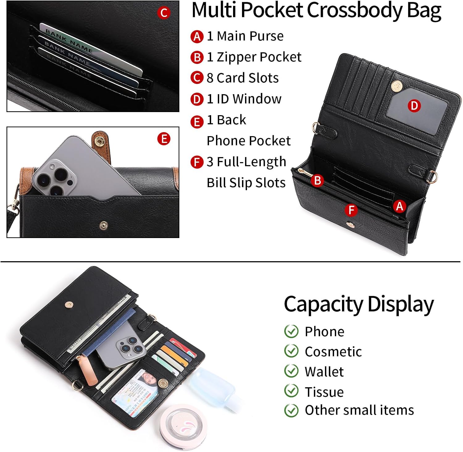 FALAN MULE Small Crossbody Bags for Women Cell Phone Purse Vegan Leather Shoulder Handbag Wallet with Card Slots