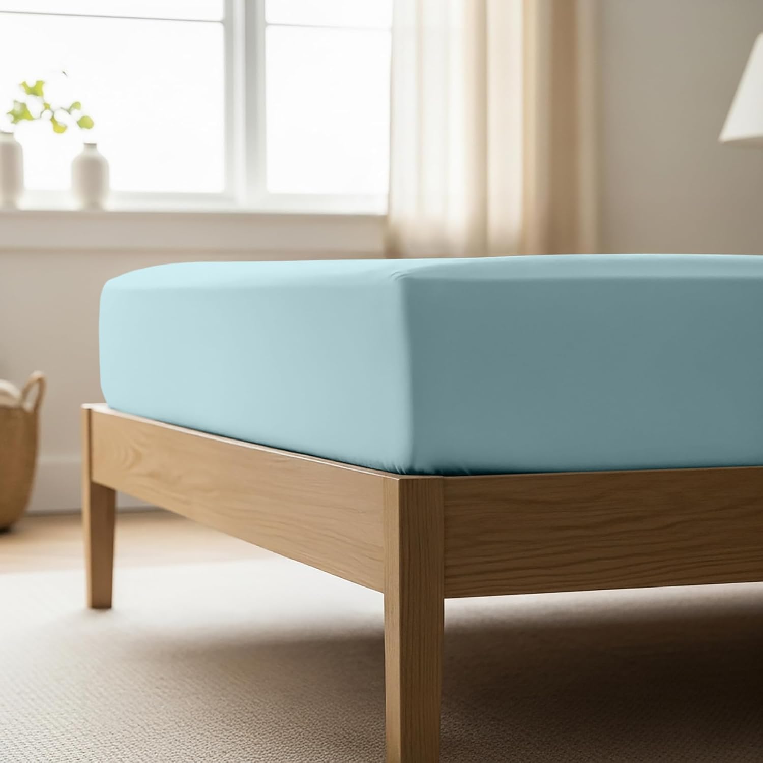 Mellanni California King Fitted Sheet - Iconic Collection Bedding Sheets with up to 16 inch Deep Pocket - Soft & Cooling - Fade & Stain Resistant - 1 PC (Cal King, Aqua)