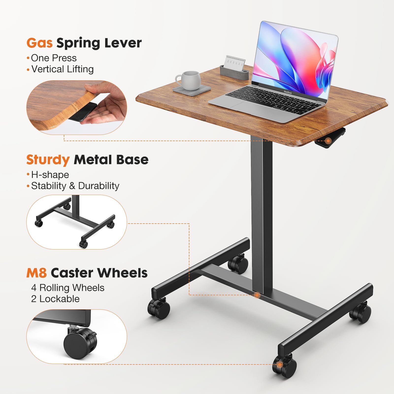 YSSOA Mobile Small Standing Desk - Rolling Desk with Adjustable Height and Lockable Wheels Sit-Stand Laptop Table Portable — view 5